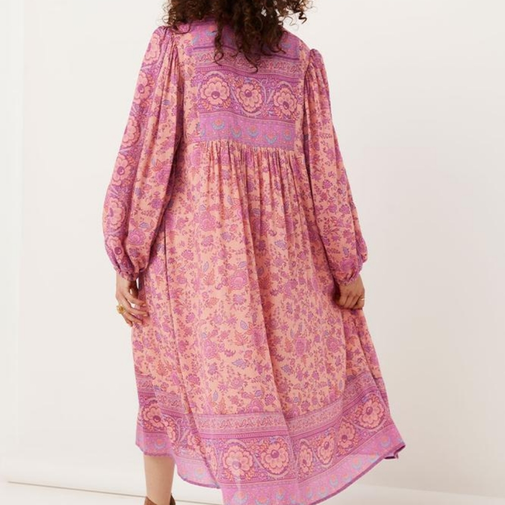 SPELL Folk Song Boho Midi DRESS in Blossom Lined BNWT FSOT Pink Peachy Floral - Picture 4 of 14